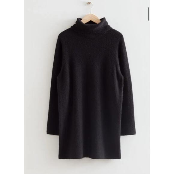& Other Stories Alpaca/Wool Blend  Knit Turtleneck Sweater Mini Dress - Black L - Picture 1 of 8
